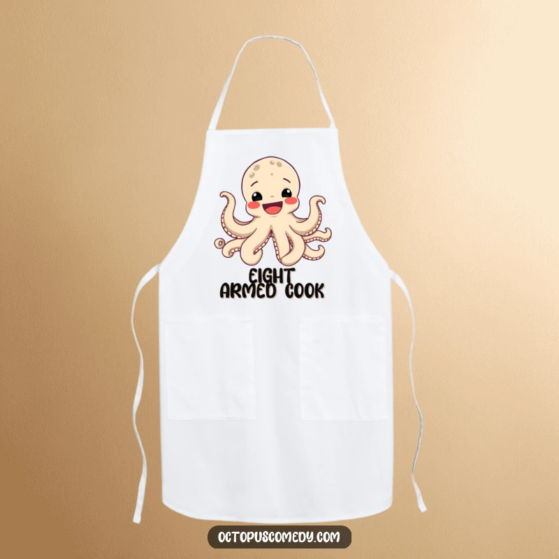 Funny Octopus Apron with a happy, smiling octopus using all eight tentacles joyfully.