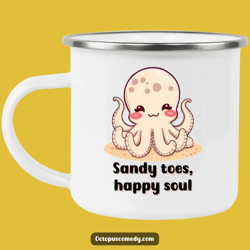 Funny Satisfied Octopus Camping Mug: Sandy Relaxation, Outdoor Gift