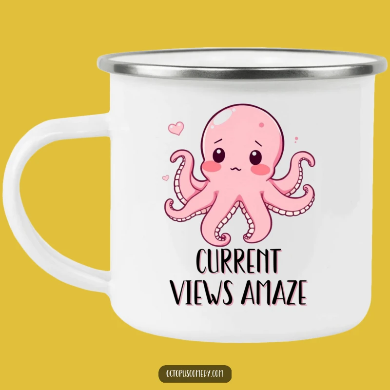 Funny Surprised Octopus Camping Mug: Blushing Current, Hilarious Outdoor Gift
