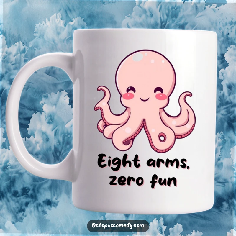 Funny Octopus Mug featuring a smiling cephalopod with a gentle curve in its bell, radiating pure amusement and joy.
