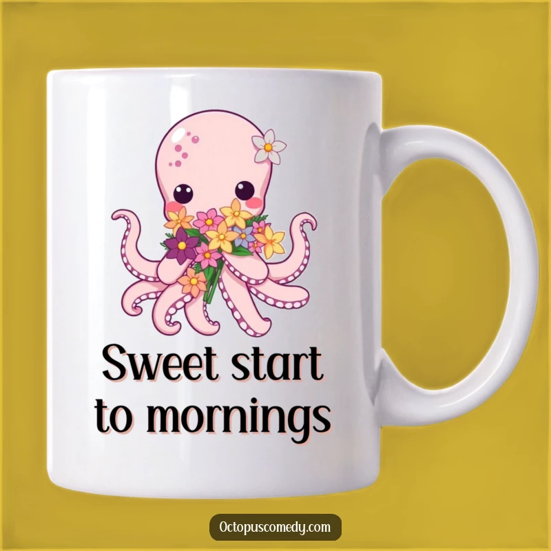 Cute Kawaii Octopus Mug: Adorable Flower Gift, Sweet Funny Gift for Ocean Lovers