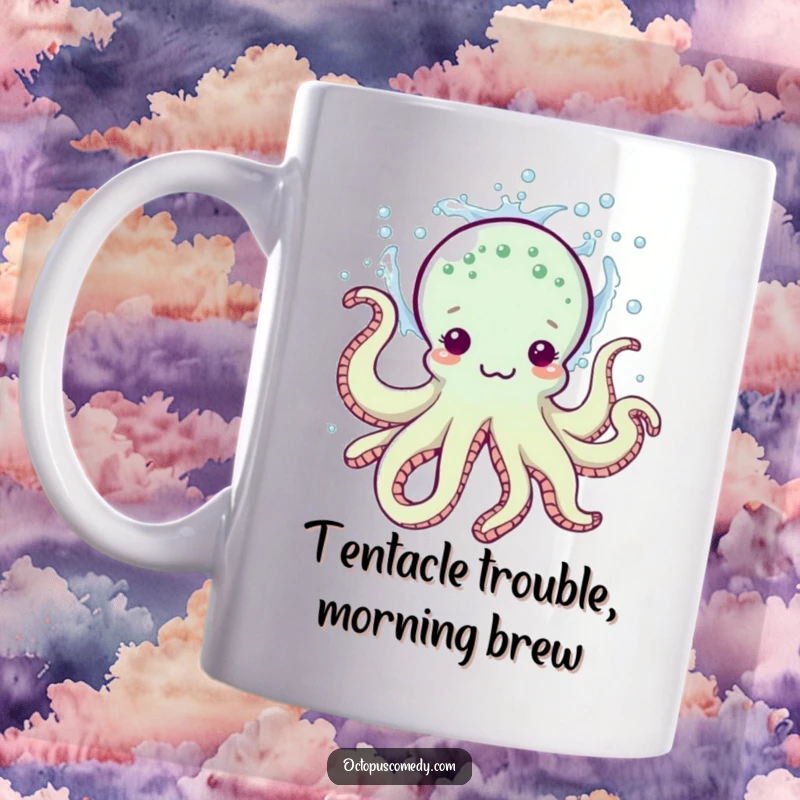 Funny mug featuring a playful octopus enthusiastically splashing water with a joyful flourish, perfect for gifting.