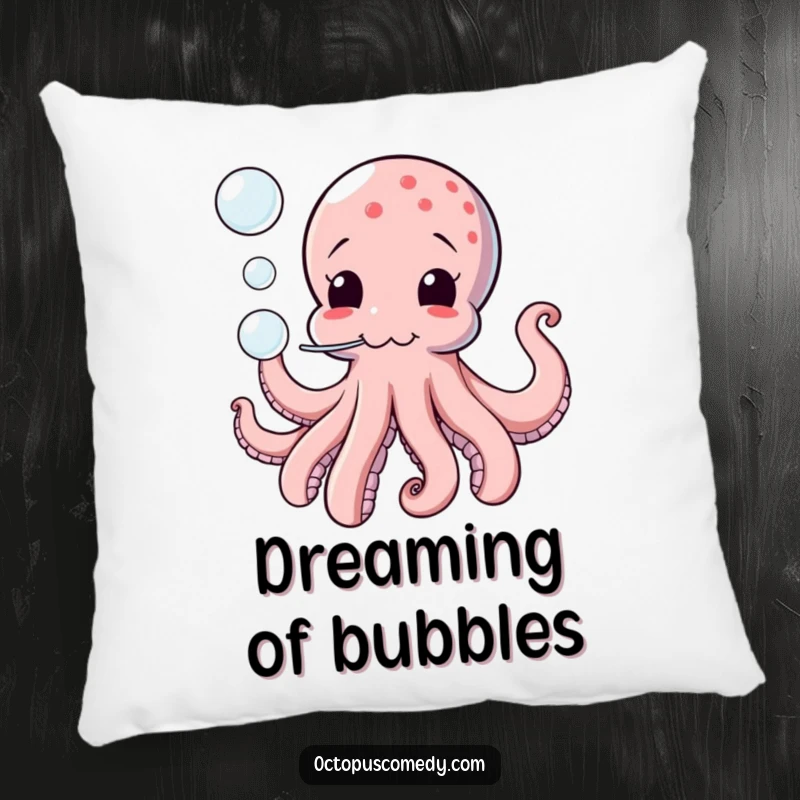 Funny pillow with a comical octopus playfully blowing bubbles, offering comfort and a humorous decorative accent.