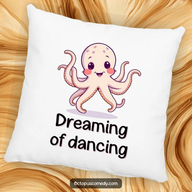 Funny pillow featuring a dancing octopus with wobbly tentacles, offering comfort and a humorous, energetic design.