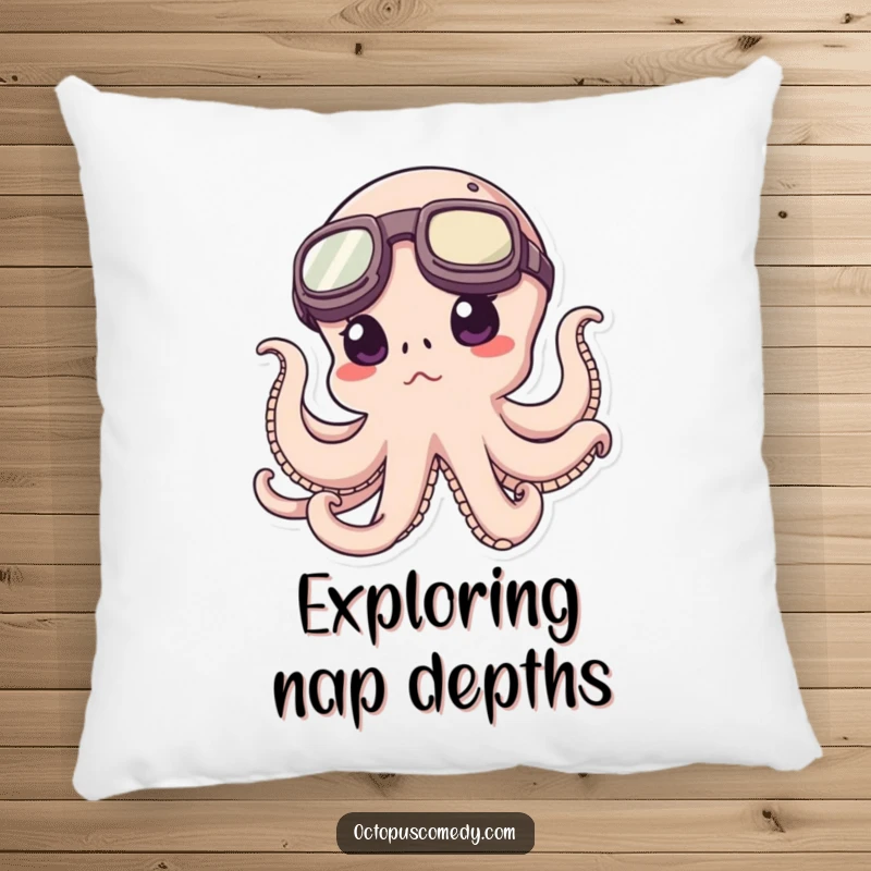 Funny Octopus Pillow: A plush pillow showing a funny octopus wearing oversized goggles, with a determined look for exploration.