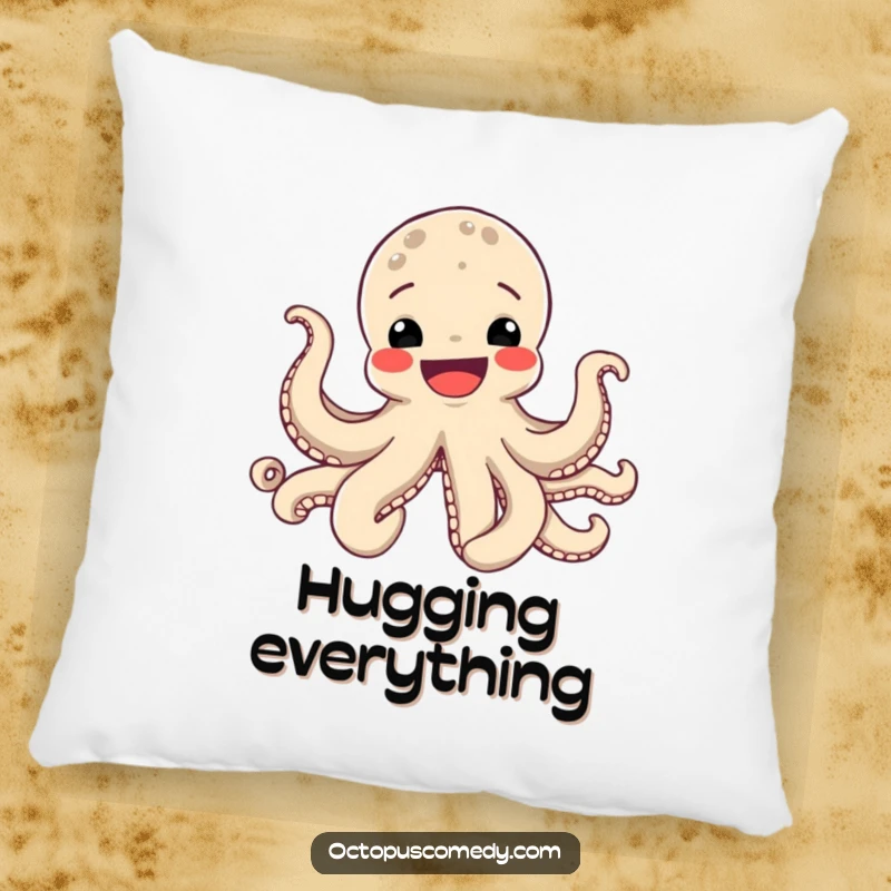 Funny Octopus Pillow showing a cheerful octopus with a wide smile, its eight tentacles forming a happy arrangement.