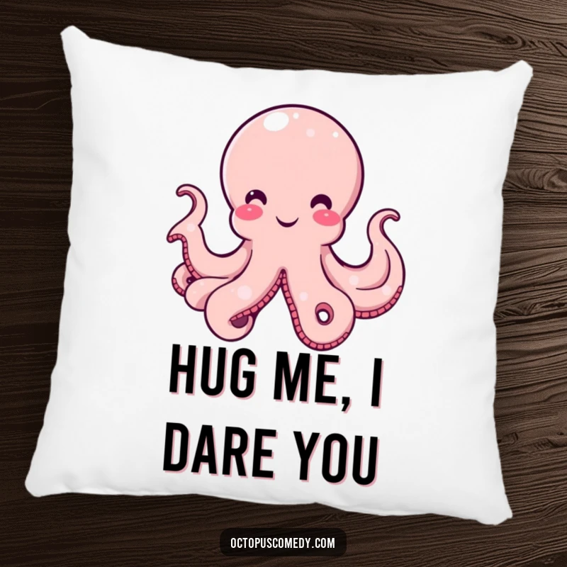 Funny Octopus Pillow featuring a smiling cephalopod with a gentle curve in its bell, radiating amusement and ready for snuggles.