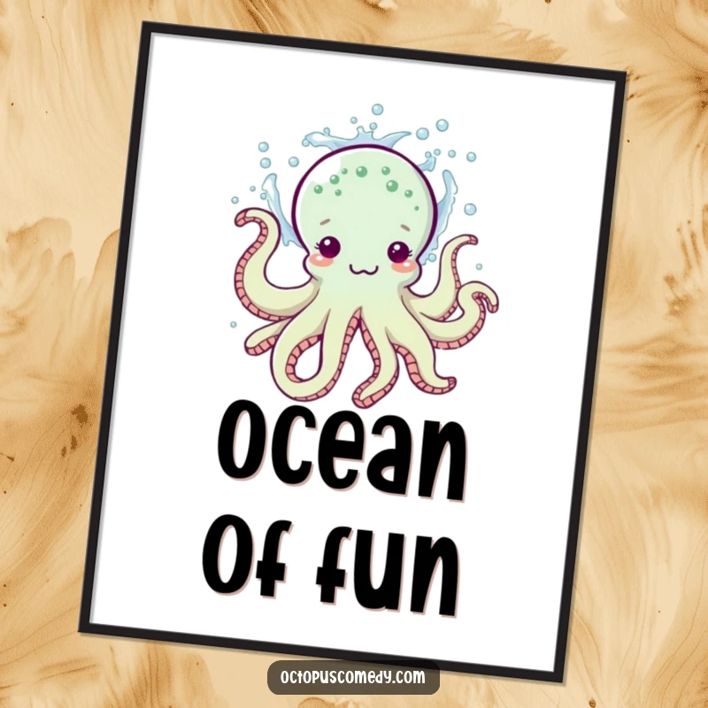 Printable funny digital art of a playful octopus splashing water, offering instant humorous decor and a unique funny gift.
