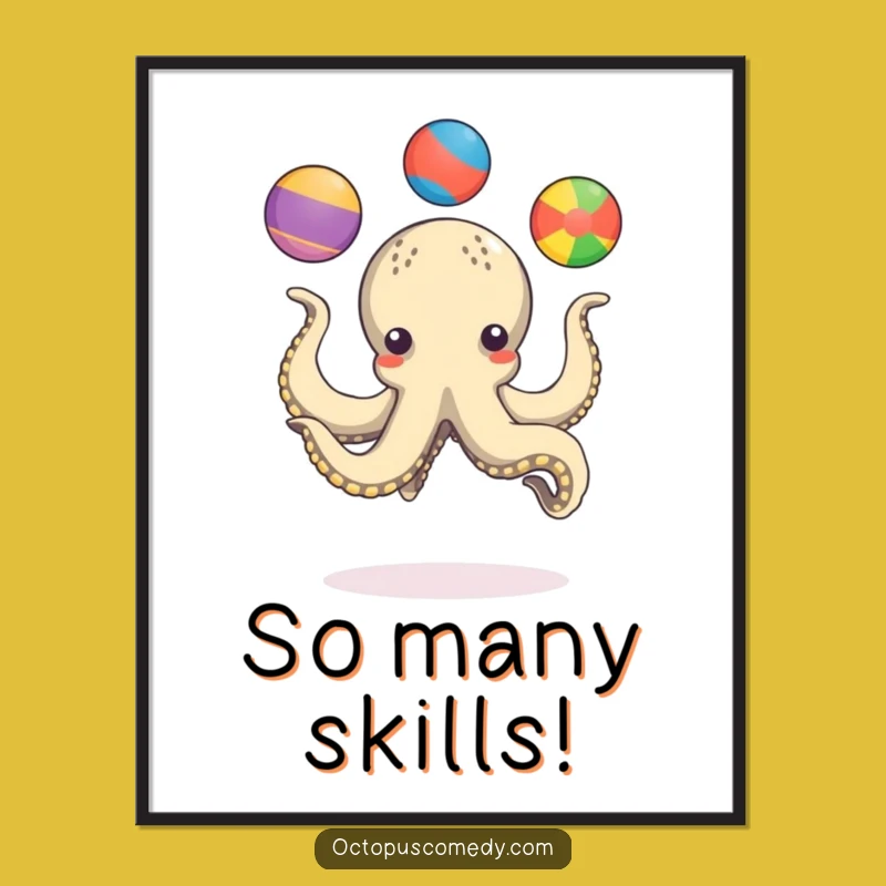 Funny Octopus Juggling Digital Art: Humorous Printable for Skillful Gift