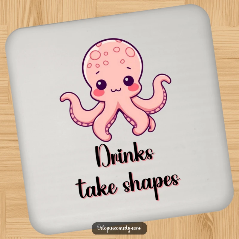 Funny Kawaii Octopus Coaster featuring a cute octopus with tentacles playfully shaped, adding artistic charm and protection to any drink setting.