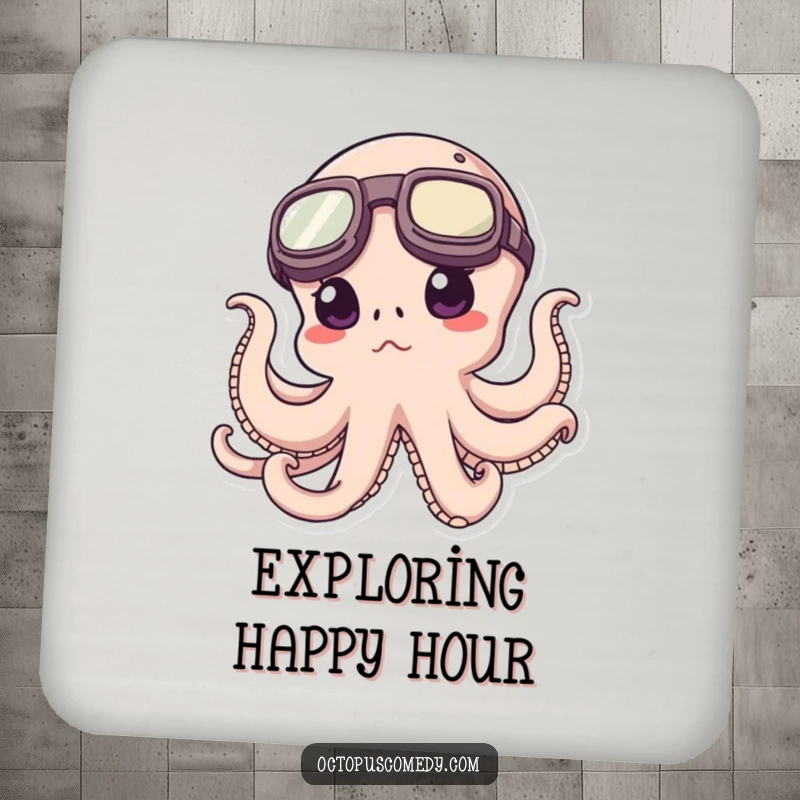 Funny Octopus Coaster: A coaster depicting a funny octopus wearing oversized goggles, looking determined to explore.