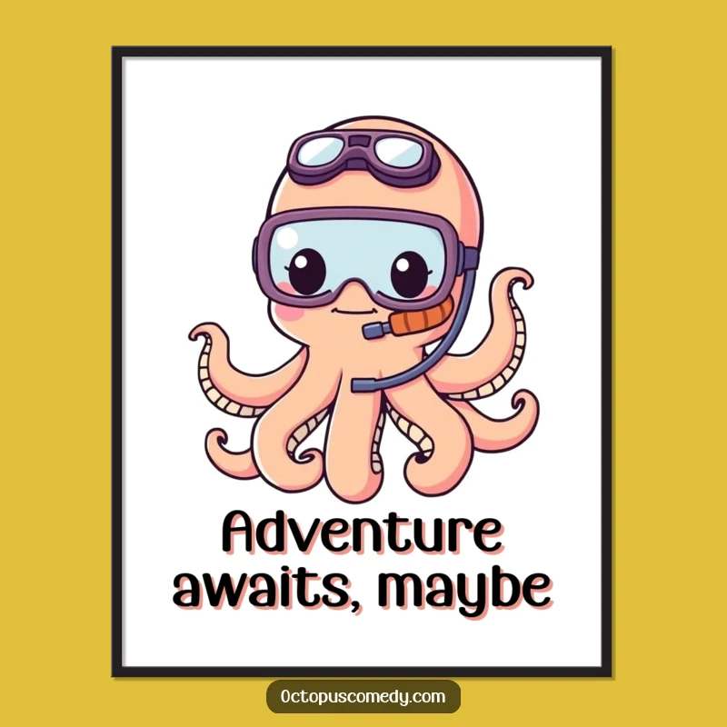 Funny Octopus Snorkel Poster: Quirky Kawaii Adventure Wall Art