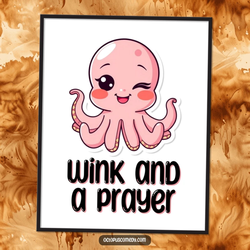 Funny octopus poster featuring a winking octopus with a bubbly, mischievous smile, perfect for adding a humorous touch to any room.