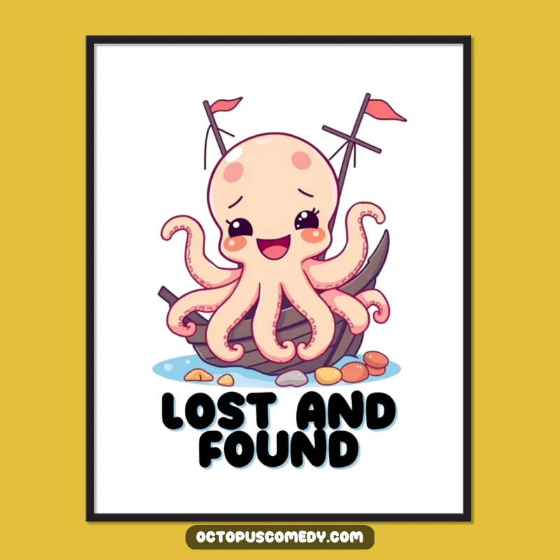 Funny Joyful Octopus Shipwreck Poster - Hilarious Wall Art