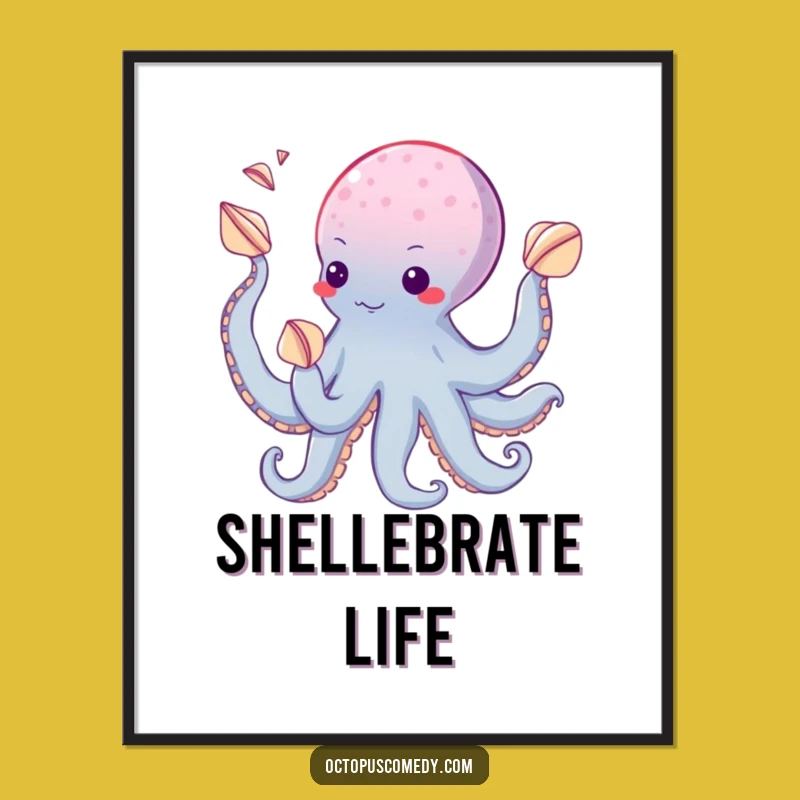 Funny Juggling Octopus Seashell Poster - Playful Wall Art
