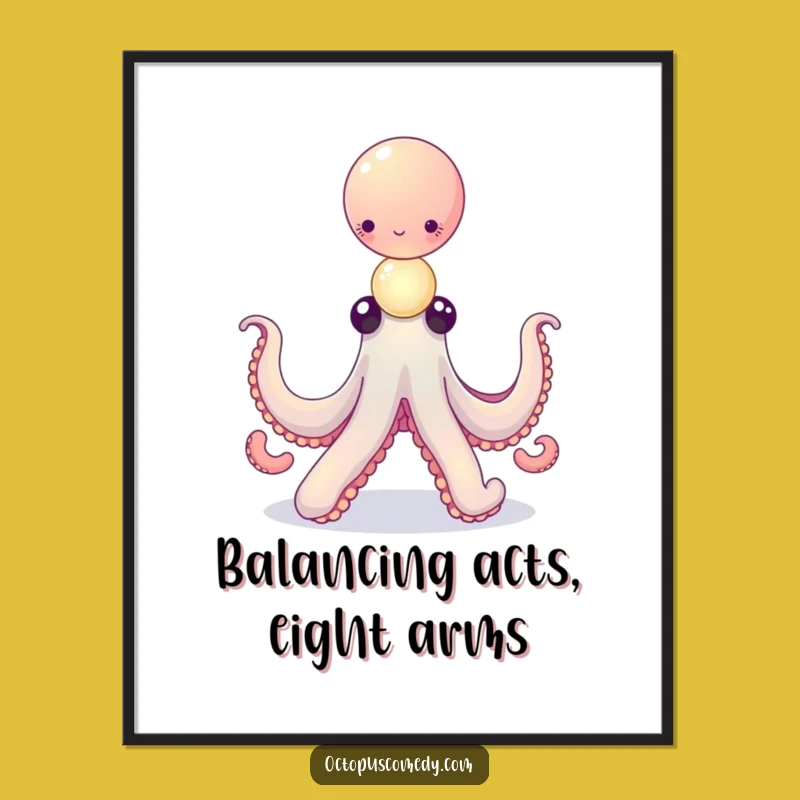 Funny Free Printable Wall Art: Octopus Balancing Orbs, Mystical Downloadable Decor