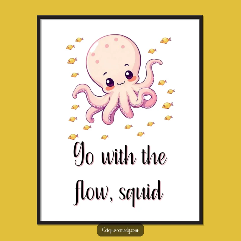 Funny Free Printable Wall Art: Octopus Swimming with Fish, Whimsical Downloadable Decor