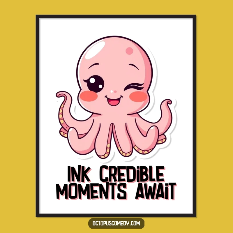 Funny Free Printable Wall Art: Mischievous Winking Octopus, Quirky Digital Download