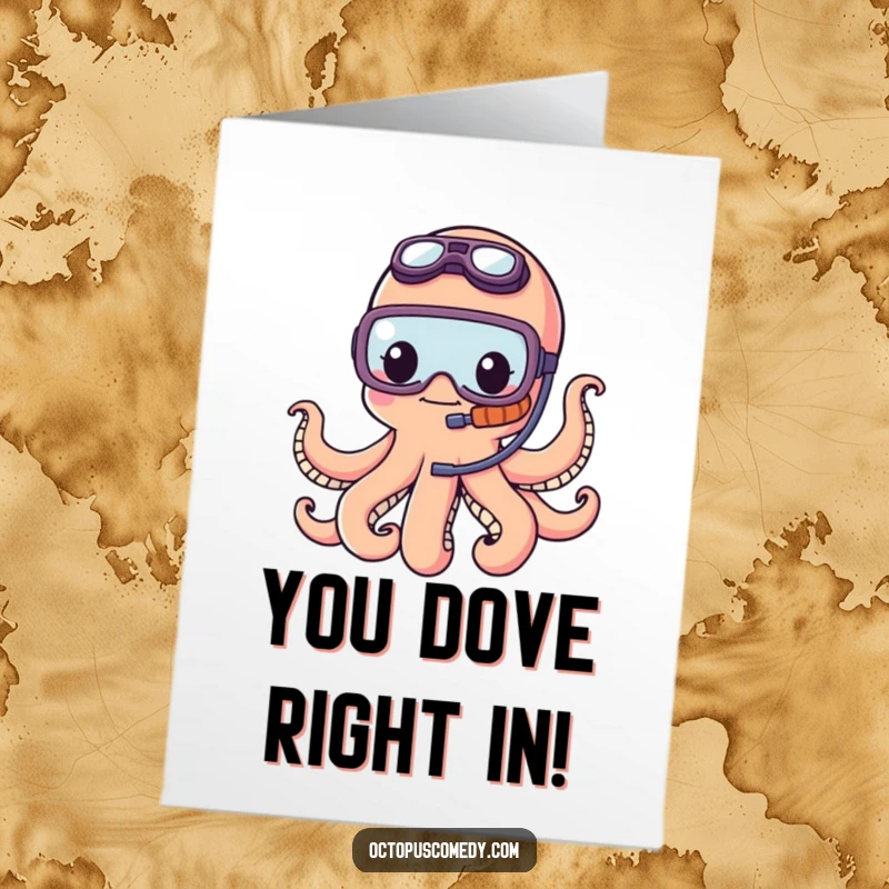 Free Printable Congratulations Card: A kawaii octopus with a snorkel offers a hearty cheer for success.