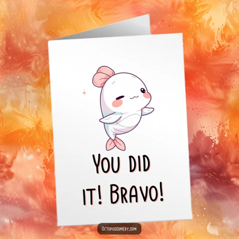 Funny Free Printable Congratulations Card showing a capricious sea creature swaying joyfully, ideal for an amusing and heartfelt message.