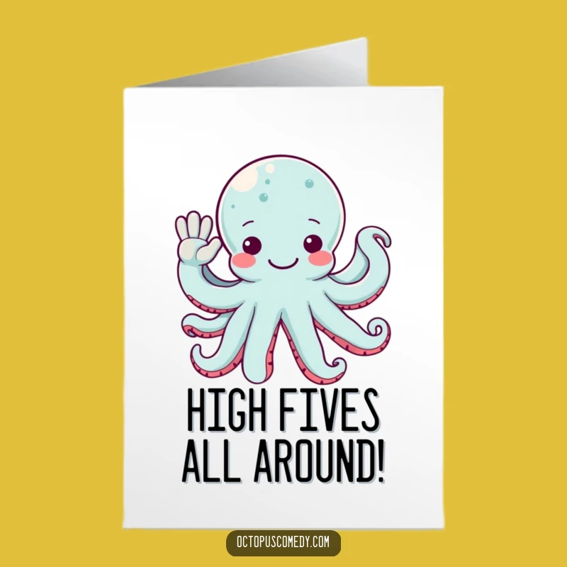 Free Printable Congrats Card: Waving Octopus Celebration - Funny Downloadable Gift