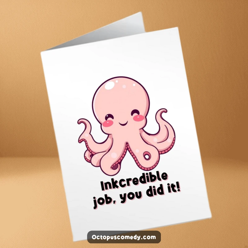Free Printable Congratulations Card: A smiling octopus with a subtle curve, radiating amusement for your celebratory message.