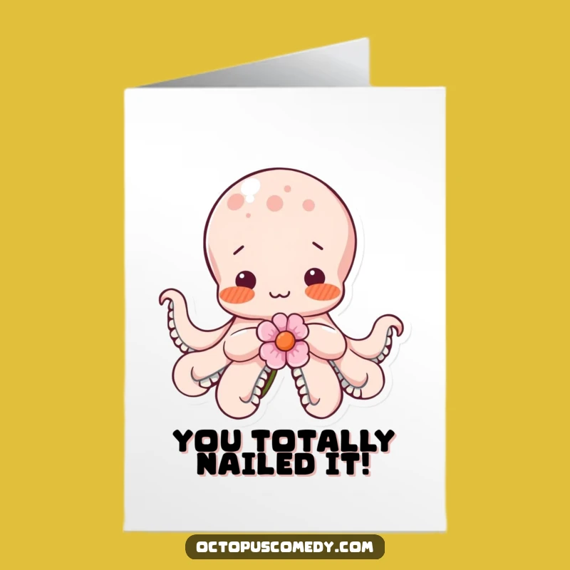 Free Printable Shy Octopus Congratulations Card: Sweet Flower Downloadable Gift