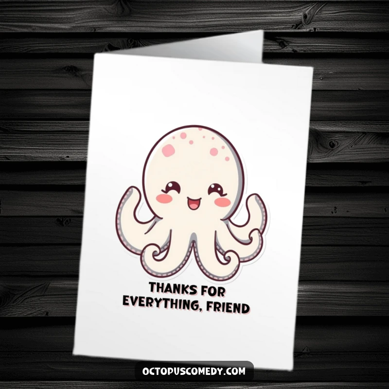 Funny Free Printable Thank You Card: Kawaii octopus with a wide, delighted smile and sparkling eyes, sending heartfelt thanks.