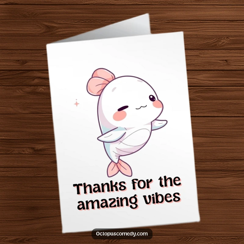 Funny Free Printable Thank You Card depicting a capricious sea creature swaying gratefully, a perfect way to express thanks humorously.