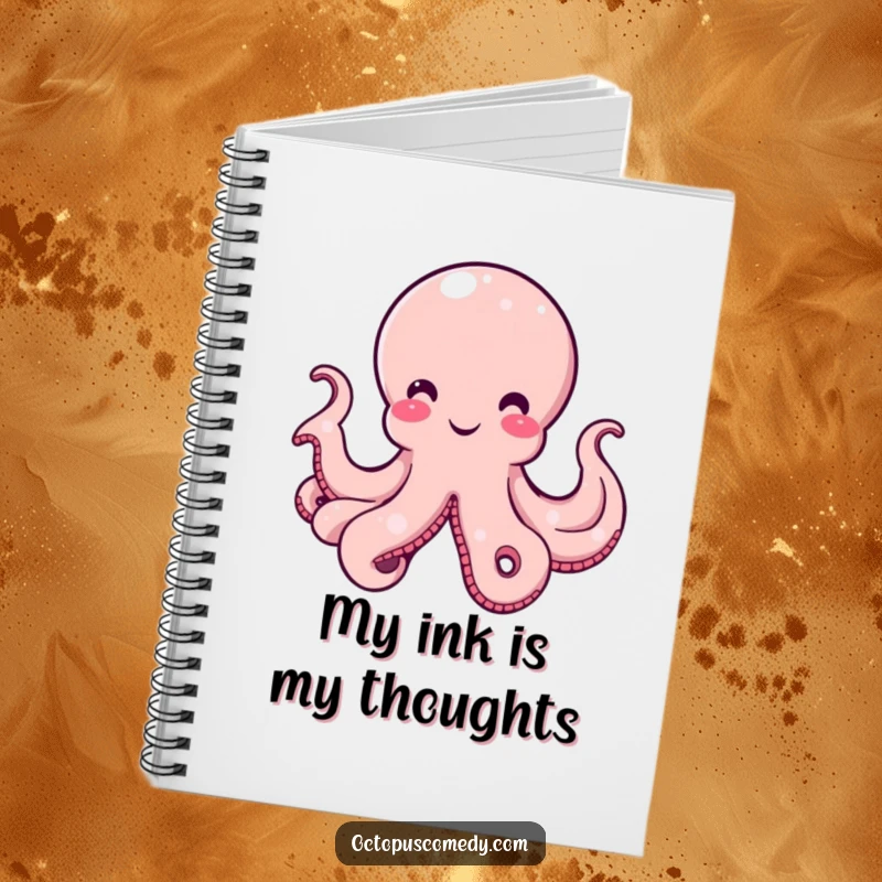 Funny Octopus Notebook featuring a smiling cephalopod with a gentle curve in its bell, radiating amusement, perfect for notes and doodles.