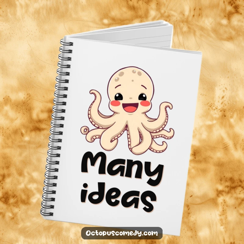 Funny Octopus Notebook cover art: a wide-smiling octopus with all eight tentacles expressing pure joy.