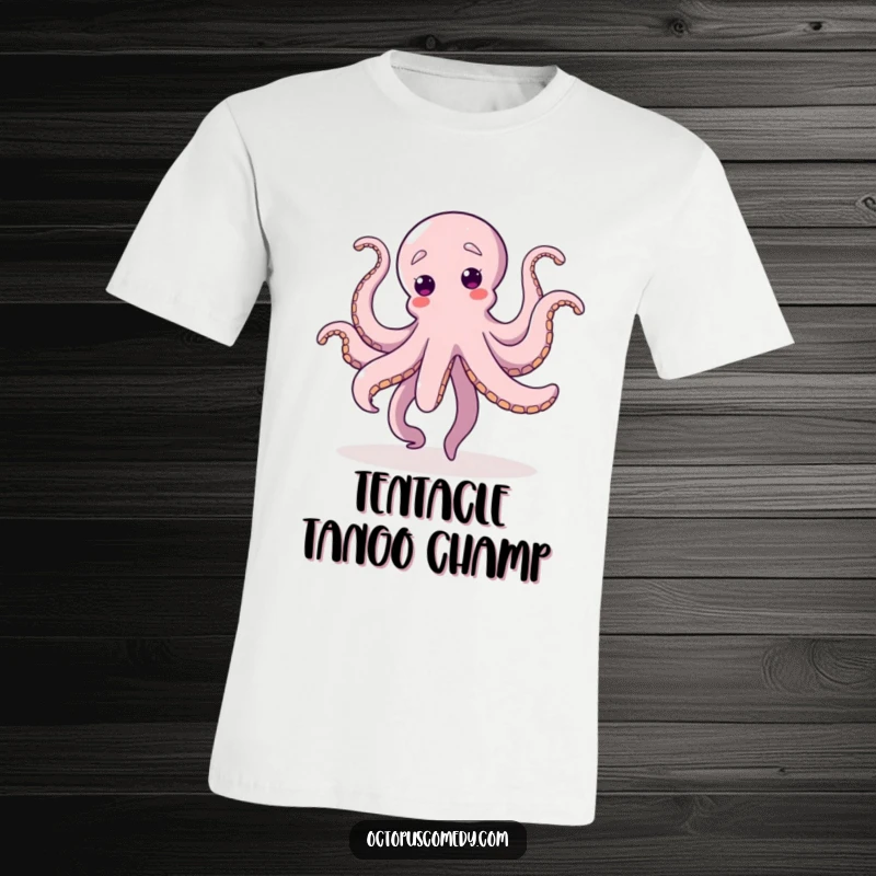 Funny Dancing Octopus T-Shirt, a lively octopus dancing with all eight arms in the air, perfect for dance enthusiasts.