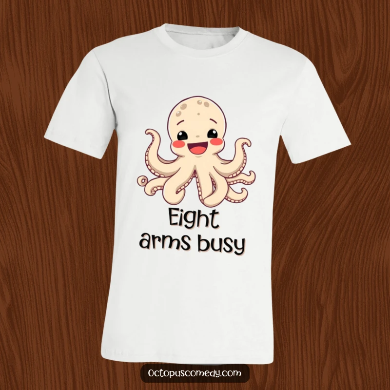 Funny Octopus T-Shirt featuring a smiling octopus with all eight tentacles spread wide in a joyful, celebratory pose.