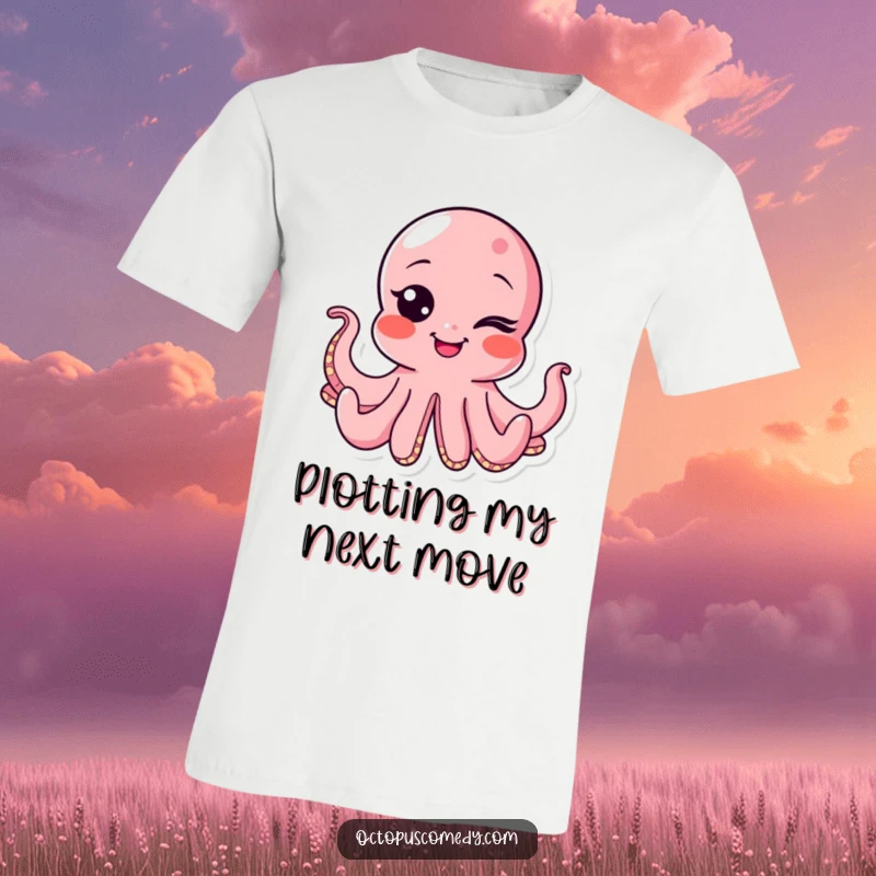 Funny octopus t-shirt with a character winking and sporting a bubbly, mischievous grin, perfect for those with a playful attitude.
